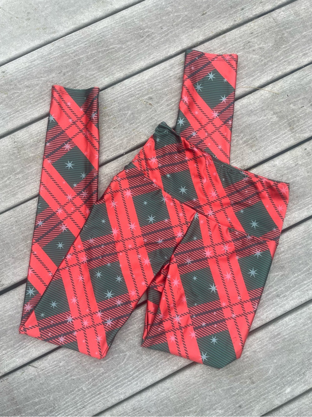 GoldSheep Red Holiday Plaid Argyle Star Full Length Leggings sz S